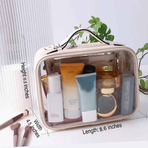 Miniatura 7 de SANHECUN Neceser de viaje Estuche grande transparente para cosméticos bolsa de maquillaje (beige, pequeño)