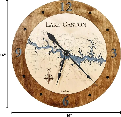 Miniatura 10 de Sea & Soul Lake Gaston Reloj náutico con mapa de madera 3D, reloj de profundidad de agua tallada en arte del lago, reloj de pared único, decoración