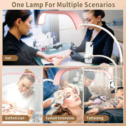 Miniatura 7 de HITTI Luz de Esteticistas, Luz Flexible de Cuello de Ganso para Pestañas para Técnicos de Pestañas, Luz LED de Media Luna con Soporte para Teléfono