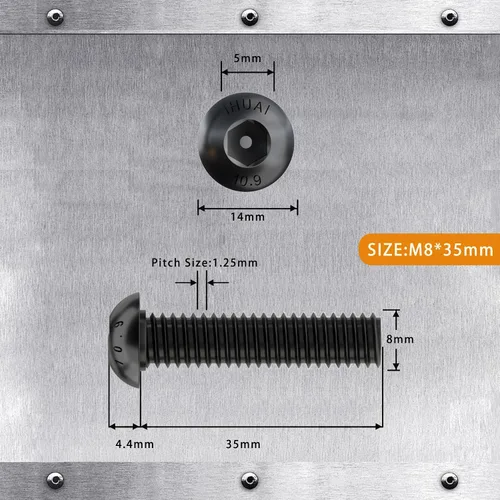 Miniatura 2 de Tornillos de cabeza de botón M8-0.049 x 1.378 in, acero de aleación de grado 10.9, acabado de óxido negro, rosca de máquina, unidad de enchufe
