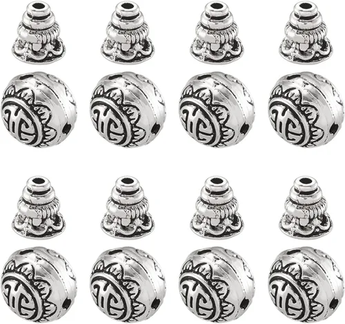 Miniatura 13 de Craftdady Cuentas de gurú tibetano de plata de 3 maneras para hacer collares y joyas Plata antigua-1