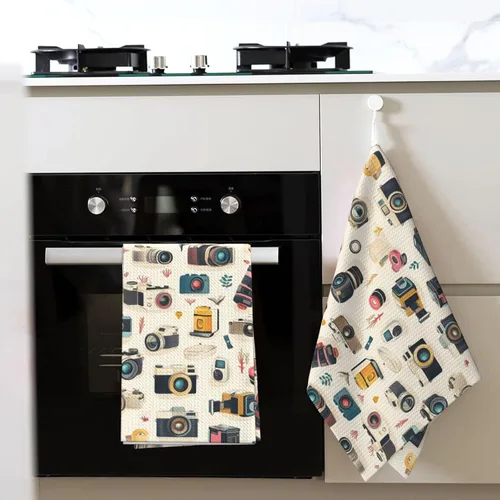 Miniatura 6 de Toallas de cocina – Toallas de cocina retro con estampado de cámara de secado rápido para secado de cocina, toalla de mano suave y absorbente
