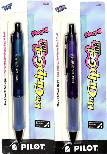 Miniatura 2 de (2) Pilot Dr. Grip - Bolígrafo de tinta de gel recargable y retráctil, punta fina, barril morado, tinta negra (36261) y barril azul, tinta negra