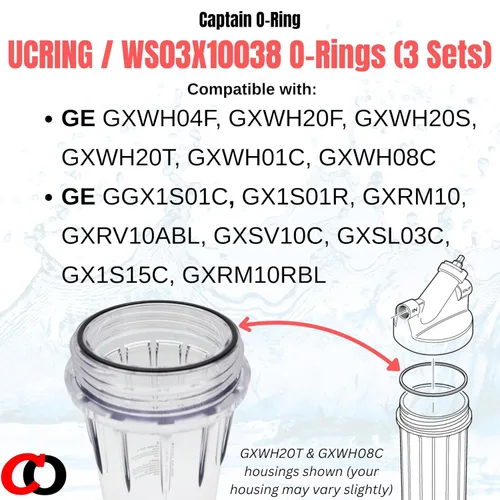 Miniatura 2 de Captain O-Ring – Juntas tóricas de repuesto UCRING / WS03X10038 para GE GXWH20F GXWH20T GXWH04F GXRM10RBL GX1S01R carcasas de filtro de agua
