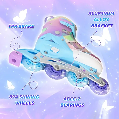 Miniatura 3 de MammyGol Patines en línea para niñas y niños, 4 tamaños ajustables, patines de mariposa con ruedas intermitentes de colores vibrantes, patines