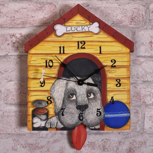Miniatura 3 de Lucky Dog - Reloj de pared con péndulo, hecho a mano en los Estados Unidos