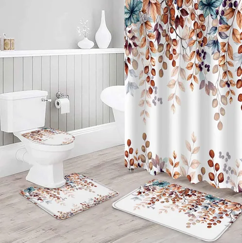Miniatura 3 de Juego de baño de Acción de Gracias con cortina de ducha, alfombra y accesorios, cortina de bañera de 72 x 72 pulgadas de largo con alfombra de baño