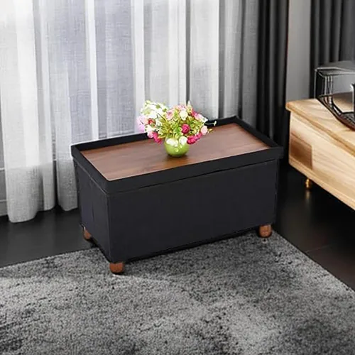 Miniatura 8 de banco otomano de almacenamiento de 30 pulgadas, banco de almacenamiento con patas de madera para reposapiés de otomana en la sala de estar, tapa