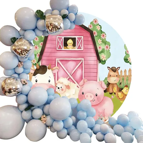 Miniatura 2 de Telón de fondo redondo de 3 x 3 pies para fotografía de animales de granja de granero, cubierta redonda para niños, fiesta de dibujos animados