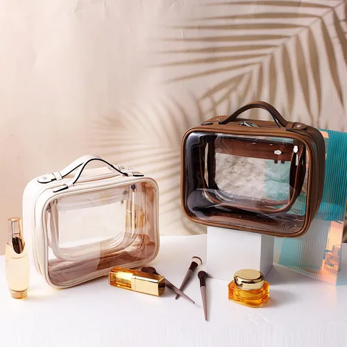 Miniatura 6 de SANHECUN Neceser de viaje Estuche grande transparente para cosméticos bolsa de maquillaje (beige, pequeño)