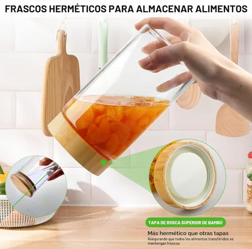 Miniatura 3 de AISIPRIN Frasco de Vidrio Hermético con Tapa, Contenedores de Almacenamiento de Vidrio con Tapas de Bambú Atornilladas, para Galletas, Pasta