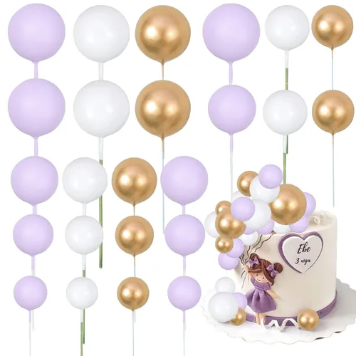 Miniatura 34 de Gyufise 30 Piezas Bolas Topper para Pastel DIY Insertables para Pastel Palillos de Bolas para Pastel Topper para Cupcakes para Fiesta de Cumpleaños