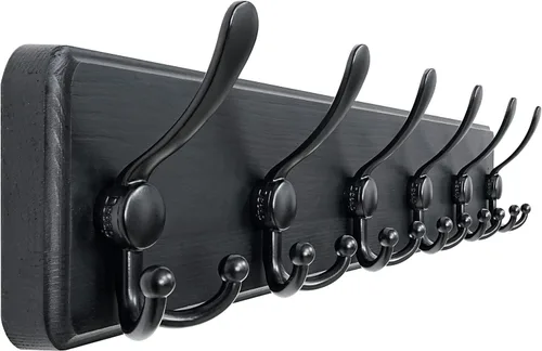 Miniatura 28 de Dseap Perchero de Pared Montado - 5 Ganchos Triangulares, Resistente, Perchero de Pared de Madera para Abriggos, Sombreros, Chaquetas, Ropa, Negro
