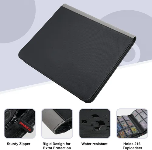 Miniatura 6 de PREZA Carpeta Toploader - Capacidad para 216 cargadores superiores - Almacenamiento de 9 bolsillos para tarjetas de intercambio con fundas de doble