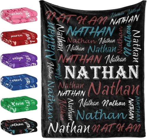 Manta personalizada con tema negro, manta suave y ligera de franela y forro polar con nombre para hombres, mujeres, niños y niñas - Regalos