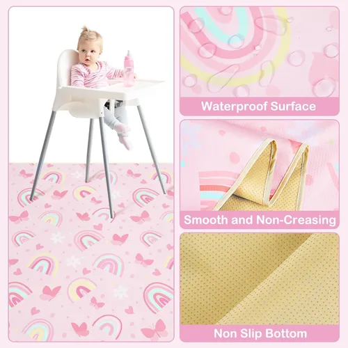 Miniatura 4 de Basumee Tapete de Splat Mat para silla de bebé, impermeable, tapete de salpicaduras para debajo de la silla alta, tapete para atrapar alimentos