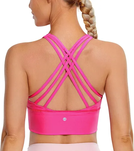 CRZ YOGA Sujetadores deportivos de tirantes largos para mujer, sin varillas, acolchados, cruzados, para yoga, recortados