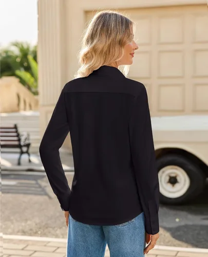 Miniatura 5 de siliteelon Womens Button Down Shirt Stretch Dress Shirt Collared Long Sleeve Hidden-Button Work Shirt Wrinkle-Free Blouse