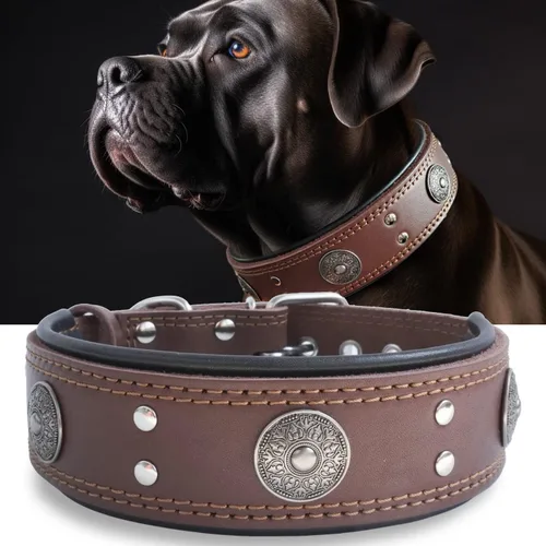 Miniatura 19 de Collar de cuero para perro, 2 pulgadas de ancho, collares de cuero genuino resistente, hecho a mano, suave y lujoso, la mejor opción llamativa
