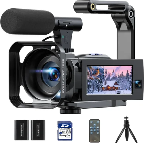 Videocámara Camcorder 5K, Cámara de Vlogging de Doble Lente para YouTube, Pantalla Táctil WiFi Rotatoria de 3" 270°, 56MP con Visión Nocturna, con