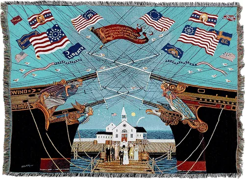 Miniatura 4 de Pure Country Weavers Manta de matrimonio Dockside por Charles Wysocki - Tapiz de regalo de playa costera de Estados Unidos temprano de América