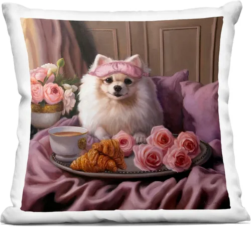 Stupell Industries - Breakfast in Bed Puppy Indoor Pillow, 18 x 18 - Made in USA - By Lucia Heffernan