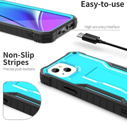 Miniatura 2 de ExoGuard Compatible con iPhone 13 Mini, funda de goma a prueba de golpes de cuerpo completo con protector de pantalla de vidrio templado, soporte