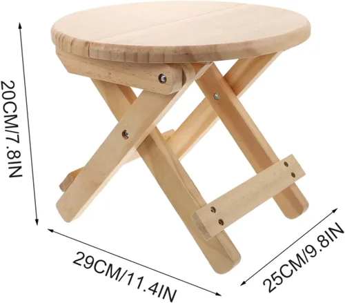 Miniatura 6 de Happyyami Taburete plegable redondo taburete plegable taburete bajo de madera taburete antideslizante Silla pequeña de madera para el hogar taburete
