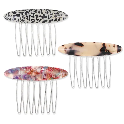 Paquete de 3 peines laterales franceses de 2.75 pulgadas, peine marrón ligero para todo tipo de cabello, pinzas decorativas de sujeción fuerte con