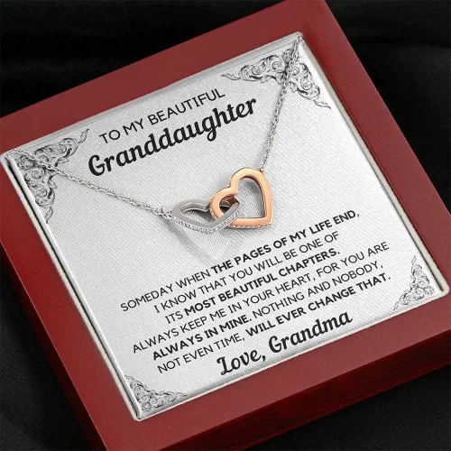 Miniatura 4 de Tarjeta de mensaje, collar con colgante To My Beautiful Granddaughter From Grandma Chapters Juego de collar de corazones entrelazados