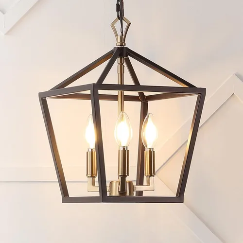 Miniatura 2 de JONATHAN Y Linterna colgante LED de 10 pulgadas de bronce aceitado/latón dorado con 3 luces, lámpara de araña clásica y moderna de granja para isla