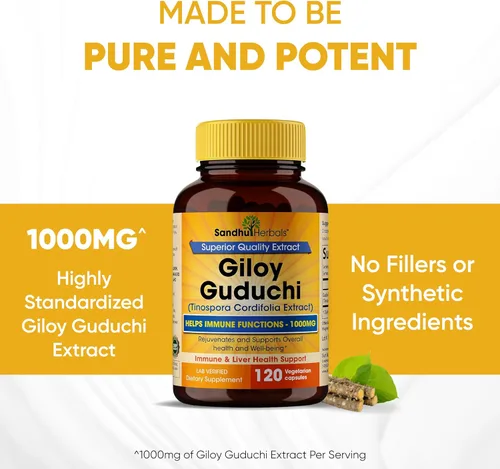 Miniatura 8 de SANDHUHERBALS Giloy orgánico (Guduchi) Polvo Herbal 120 cápsulas vegetarianas para hombres y mujeres Suplemento herbario natural para apoyo