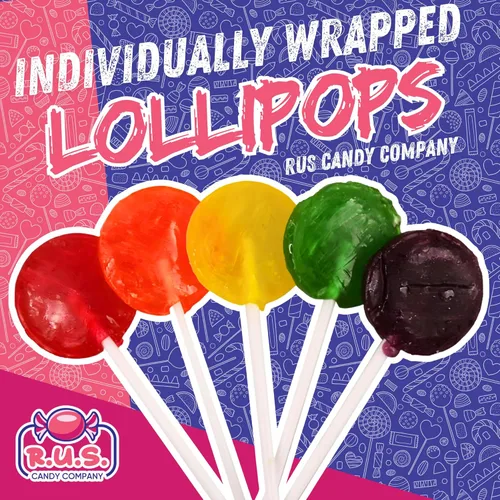 Miniatura 4 de RUS Candy Company - Paletas surtidas con sabor a fruta – Chupones envueltos individualmente a granel para niños – 40 paletas de caramelo – Paquete