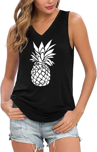 Miniatura 5 de MAGICMK Camiseta sin mangas para mujer, de verano, casual, holgada, cuello en V, básica, para entrenamiento