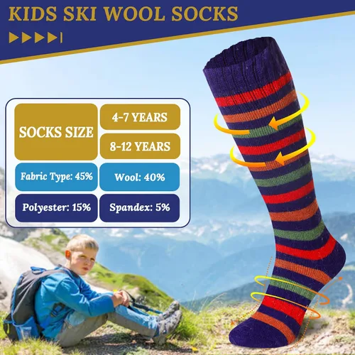 Miniatura 5 de Calcetines de esquí para niños de lana merina cálidos térmicos para senderismo snowboard hasta la rodilla calcetines para botas para niños y niñas 2