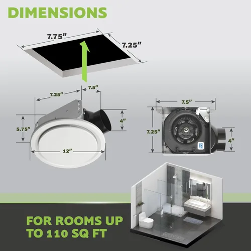 Miniatura 4 de Homewerks 7140-110-G3 - Ventilador de baño de montaje en techo, ventilación de escape, silencioso de 2.0 sones, 110 CFM, color blanco