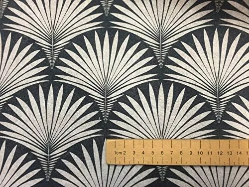Miniatura 7 de LushFabric Tela de abanico floral de damasco geométrico Art Deco – Tapicería de cortina para decoración del hogar – 55 pulgadas de ancho – Negro