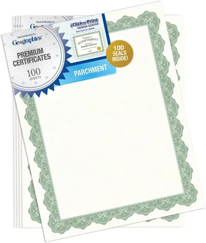 Miniatura 10 de Geographics 30% certificados de pergamino en blanco reciclados, 8 1/2" x 11", Optima Green, paquete de 25 Verde