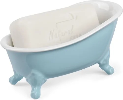 Jabonera decorativa de cerámica vintage de 6.1 pulgadas, soporte para esponja de cocina y bandeja de ducha para baño, 1 paquete (azul bebé)