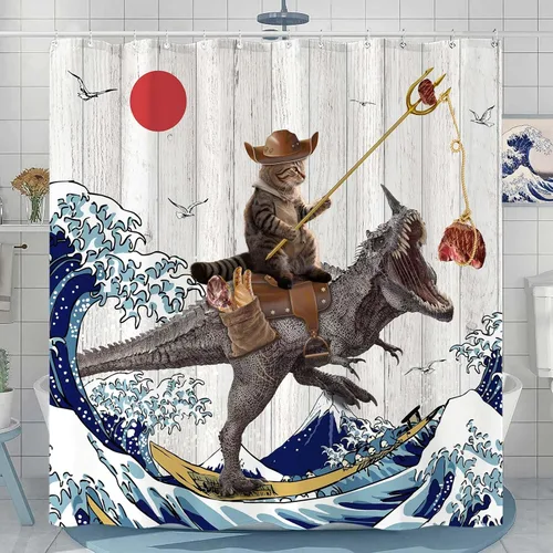 Miniatura 33 de Cortina de Ducha Divertida de Gato Lindo Divertido Árbol de Gato de Dibujos Animados Cortinas de Ducha para Baño Boho Anime Gatitos Niños Granja