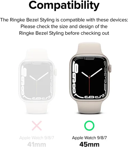 Miniatura 2 de Ringke Estilo de bisel [elegante marco de acero inoxidable] compatible con Apple Watch Series 9, 8, 7 (1.772 pulgadas), protector antiarañazos Negro