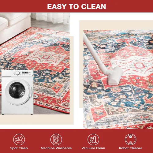 Miniatura 361 de Syalife 4x6 Alfombra Lavable para Área, Ultra Suave Antideslizante, Pila Baja, Alfombra Vintage Resistente a Manchas para Sala de Estar, Alfombra