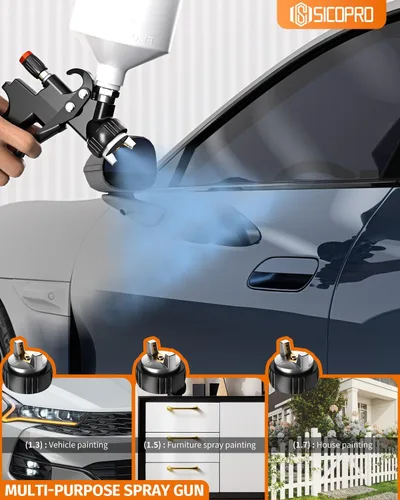 Miniatura 7 de Pistola pulverizadora de aire LVLP para automóviles y pintura de casas, pistolas de pintura automotrices kit premium, boquillas de alta precisión