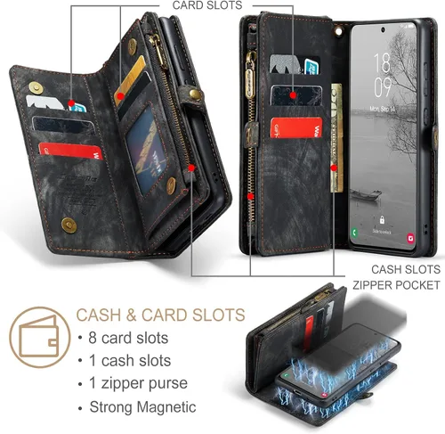 Miniatura 4 de Funda tipo cartera desmontable 2 en 1 para Samsung Galaxy S23 con tarjetero y funda de piel retro de alta calidad con tapa magnética, bolsillo