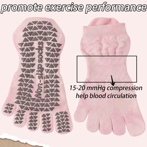 Miniatura 2 de CHUNFO Calcetines de agarre para mujer, calcetines de yoga para pilates, antideslizantes, teñido anudado, coloridos, de algodón, de compresión