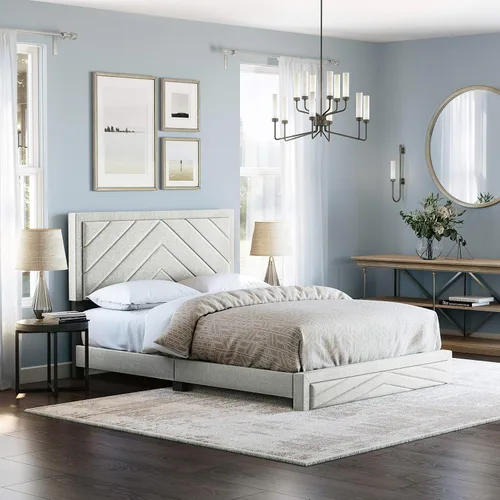 Miniatura 9 de Boyd Sleep Beaumont - Cama de plataforma tapizada con cabecero, base de colchón con 14 soportes de listones de madera, no requiere somier, piel