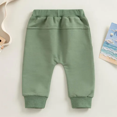 Miniatura 4 de Mubineo Pantalones deportivos básicos lisos para bebés, niños y niñas, cómodos pantalones de algodón con bolsillos