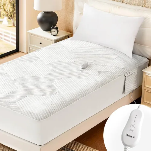 Almohadilla de colchón eléctrica con calefacción tamaño completo, calentador de cama de control único, bolsillo profundo, bolsa de almacenamiento