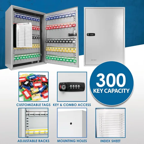 Miniatura 7 de BARSKA Caja ajustable de 300 llaves con cerradura de combinación, color gris