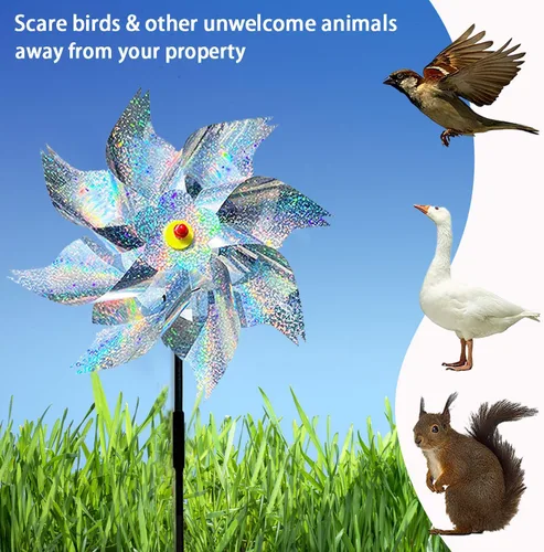 Miniatura 3 de Paquete de 8 molinetes para patio y jardín, molinetes reflectantes para disuasión de aves, molinetes para exteriores, molinetes al aire libre